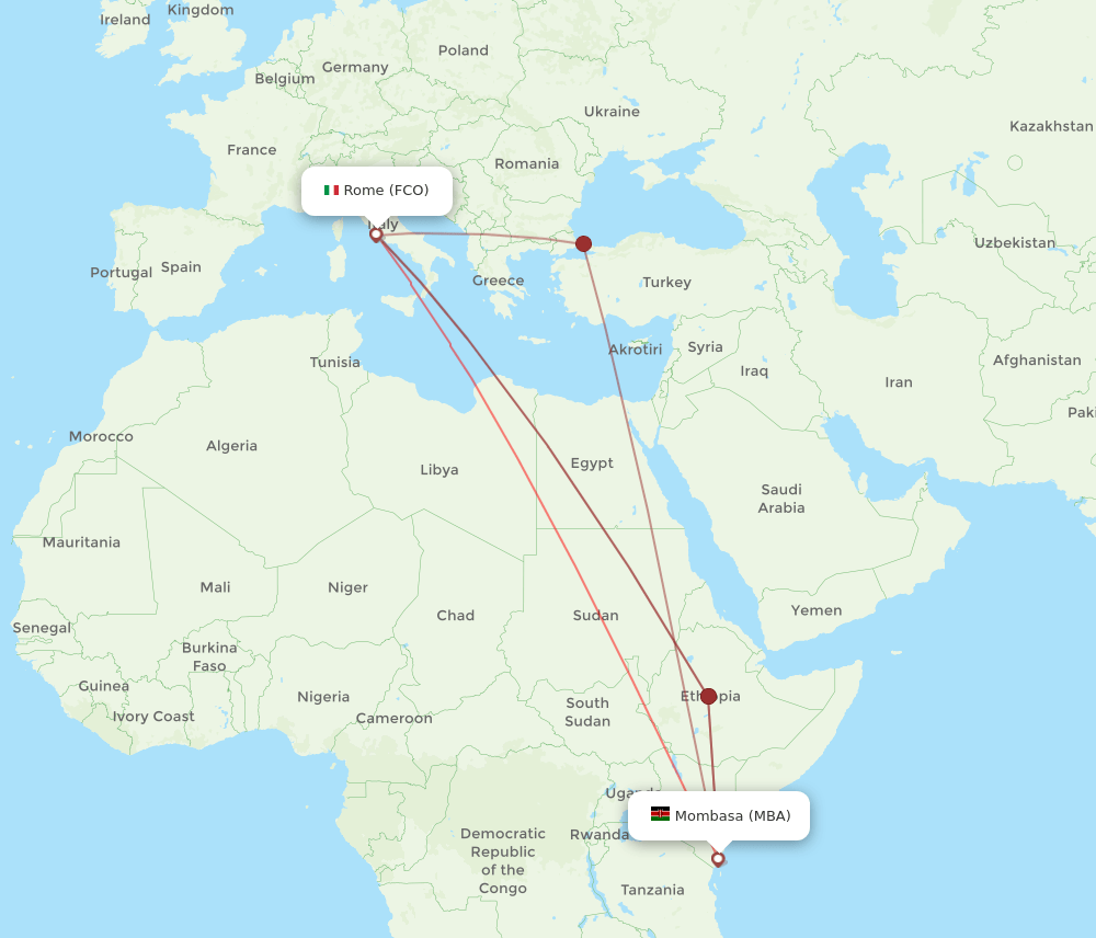 FCO to MBA flights and routes map