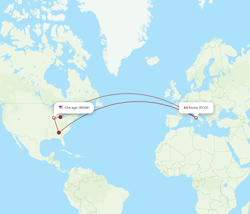 FCO to MDW flights and routes map