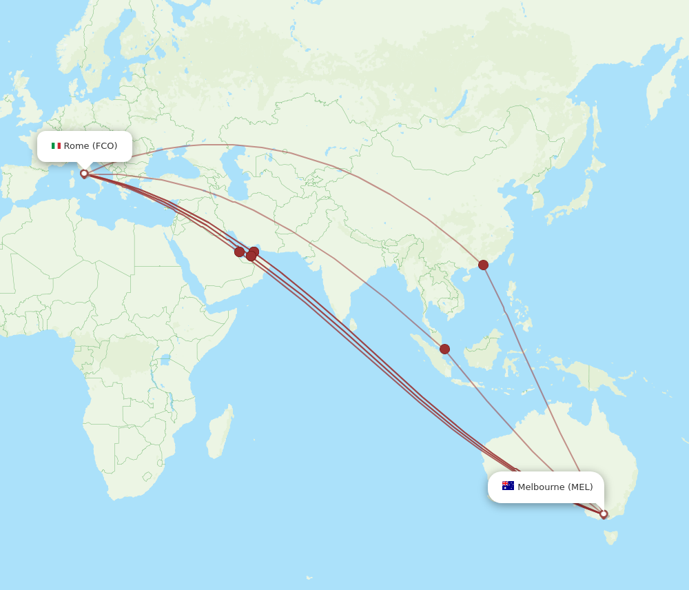 FCO to MEL flights and routes map
