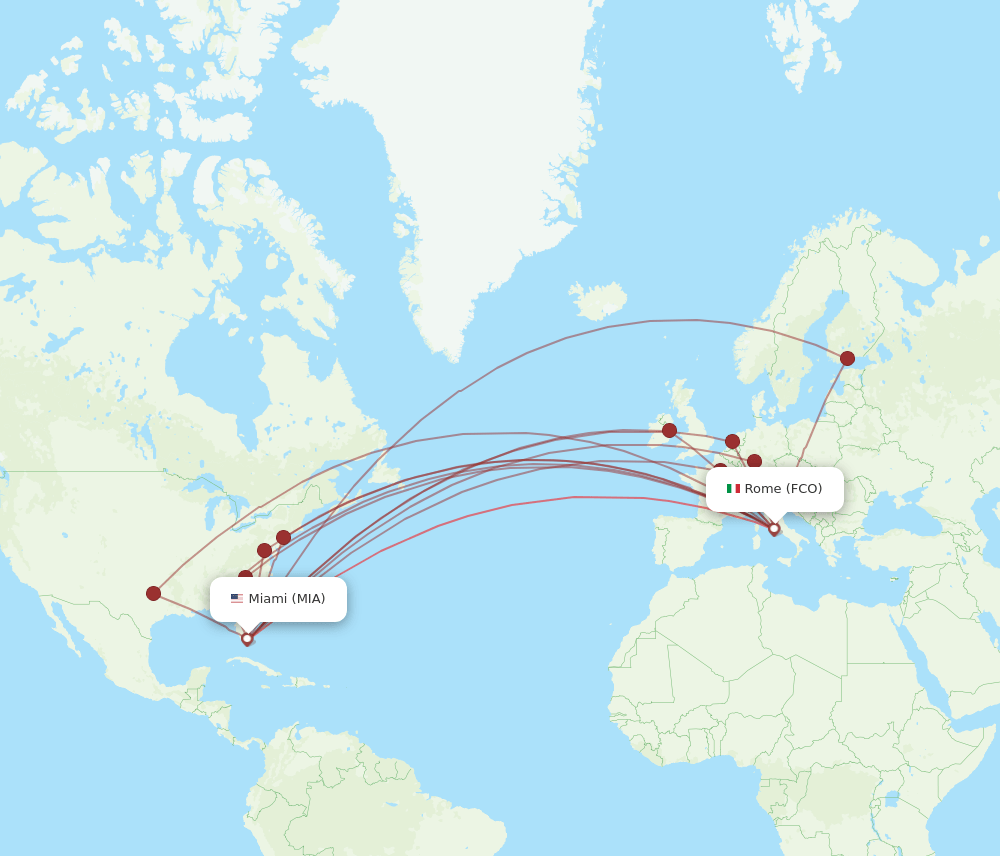 FCO-MIA flight routes