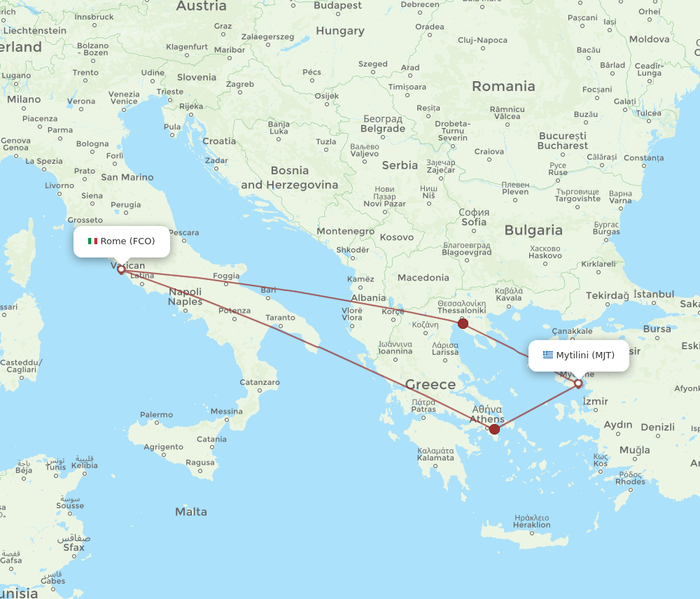 FCO to MJT flights and routes map