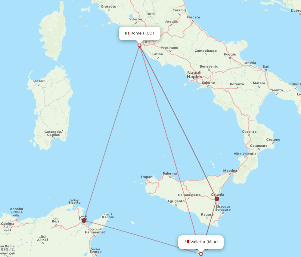 FCO to MLA flights and routes map
