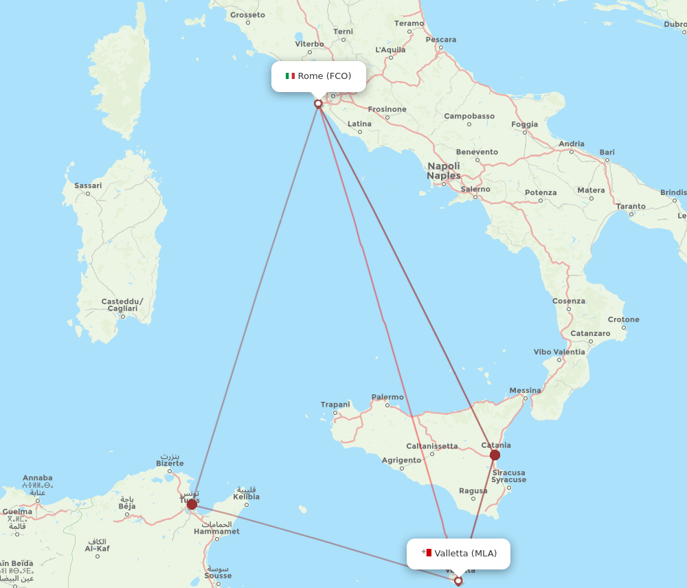 FCO to MLA flights and routes map