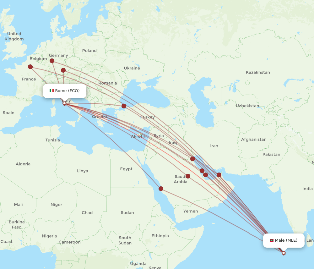 FCO-MLE flight routes