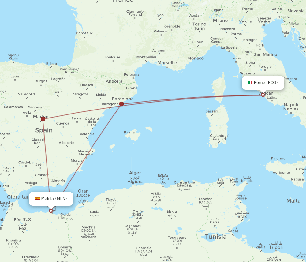 FCO-MLN flight routes