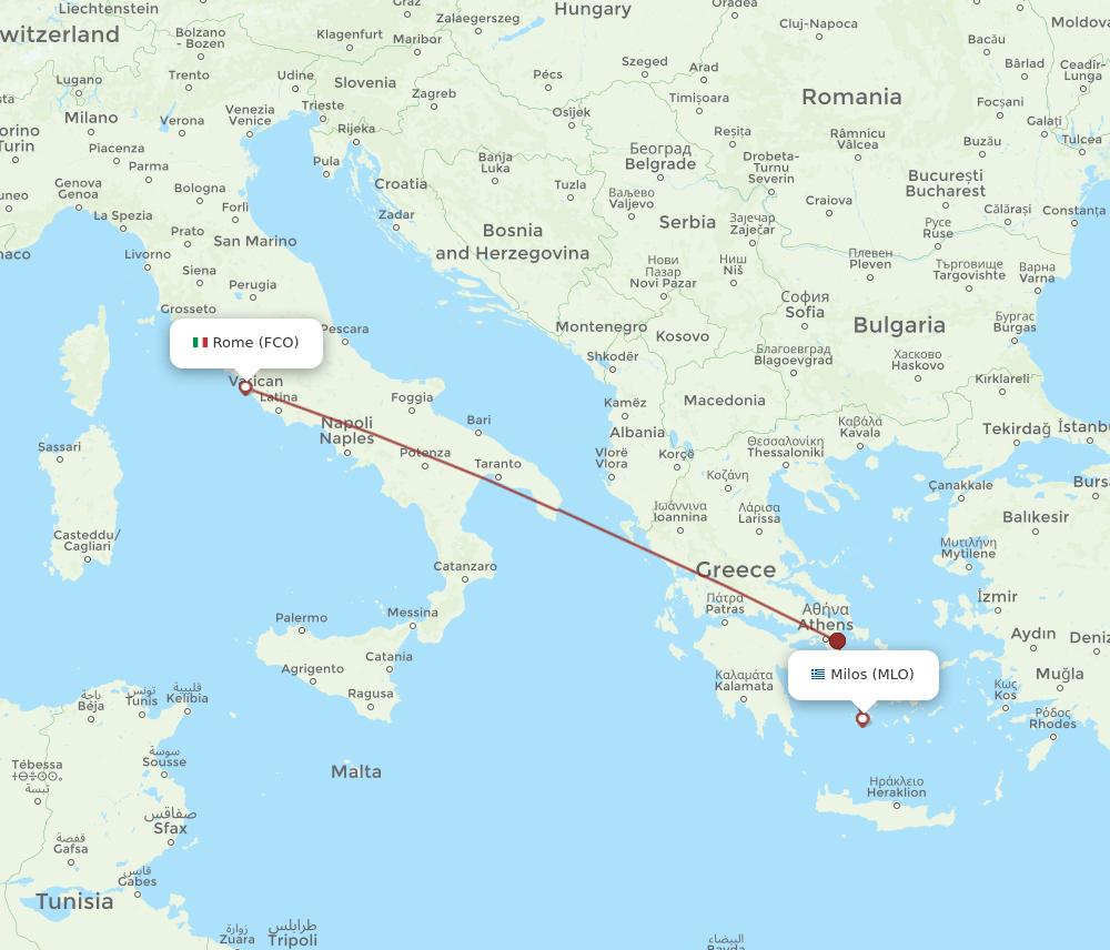 FCO-MLO flight routes