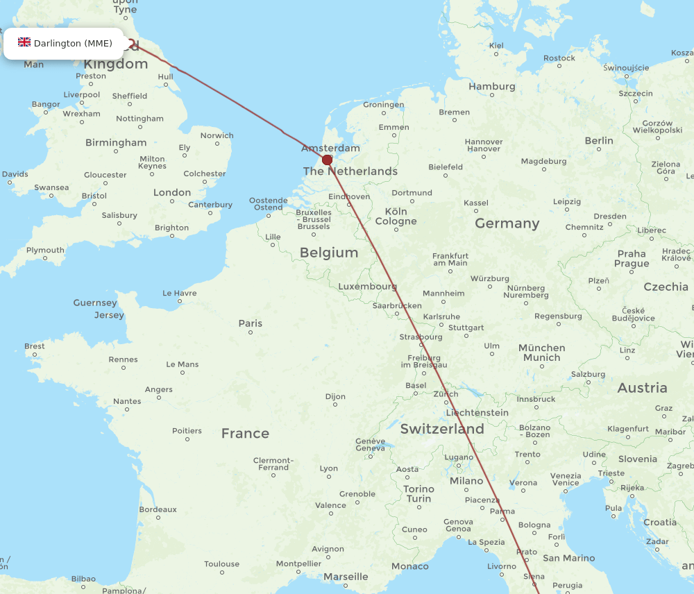 FCO to MME flights and routes map