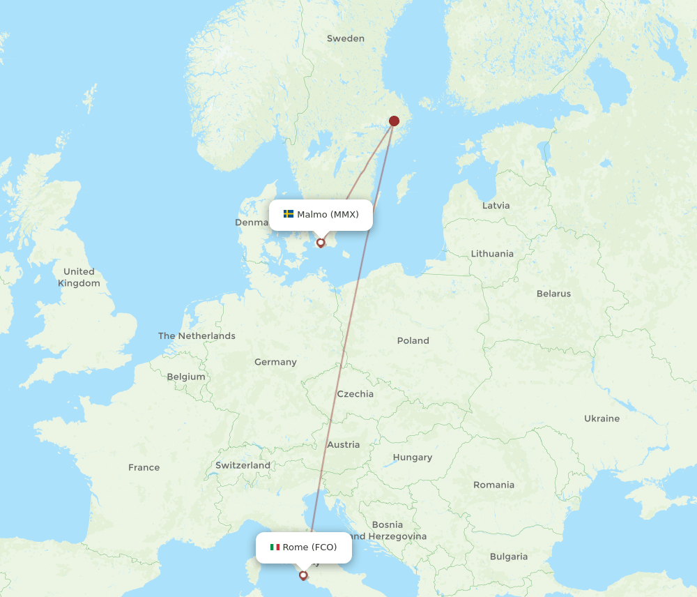 FCO to MMX flights and routes map