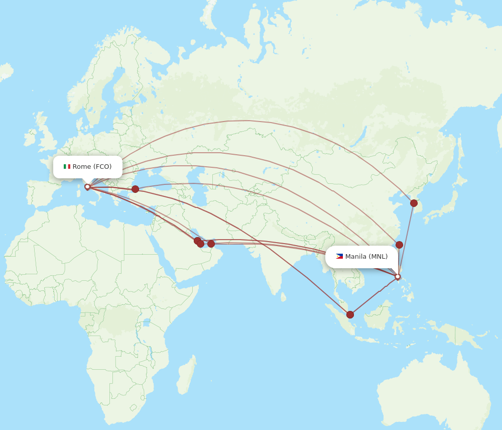 FCO to MNL flights and routes map