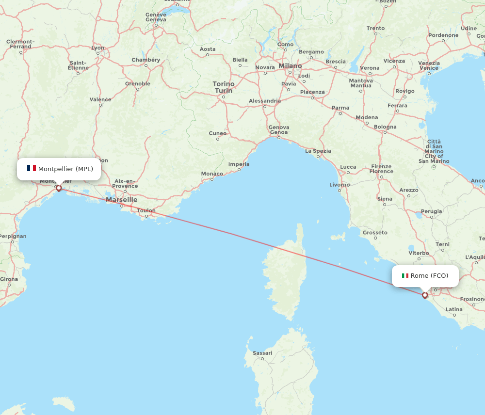 FCO-MPL flight routes