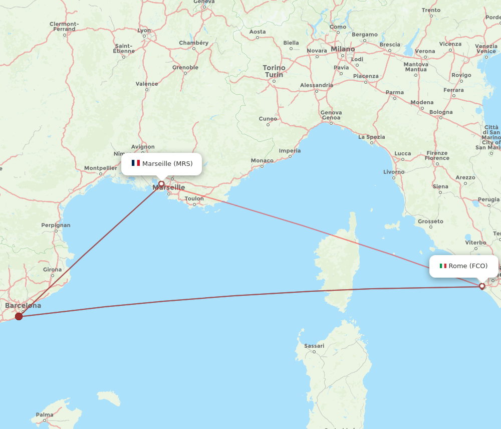 FCO to MRS flights and routes map