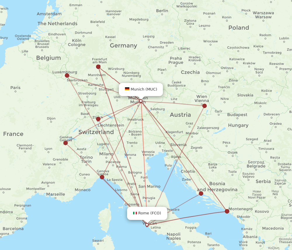 FCO to MUC flights and routes map