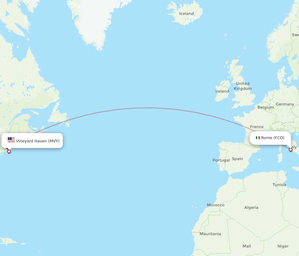 FCO to MVY flights and routes map