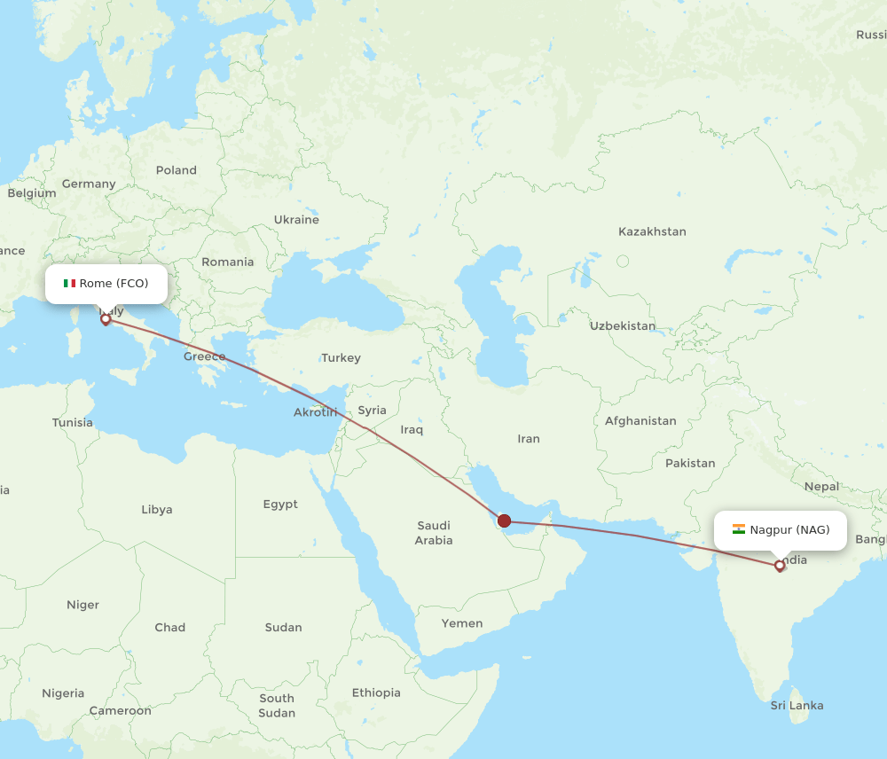 FCO-NAG flight routes