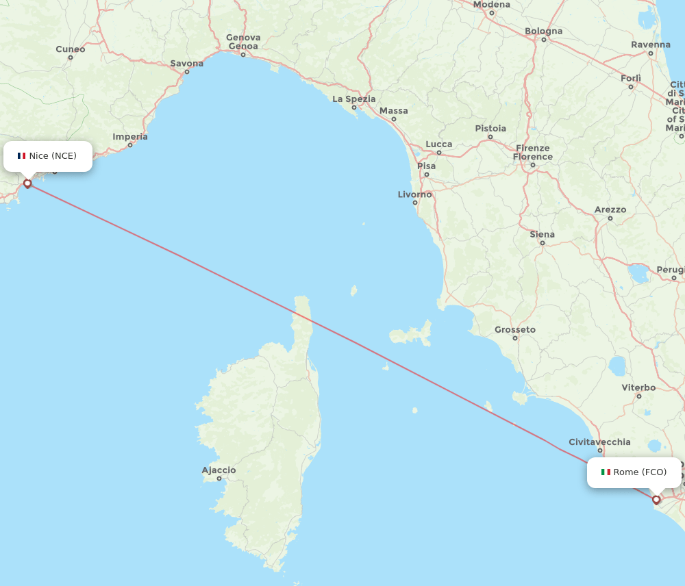 FCO to NCE flights and routes map