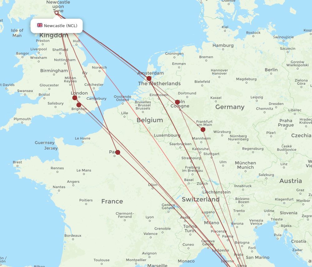FCO to NCL flights and routes map