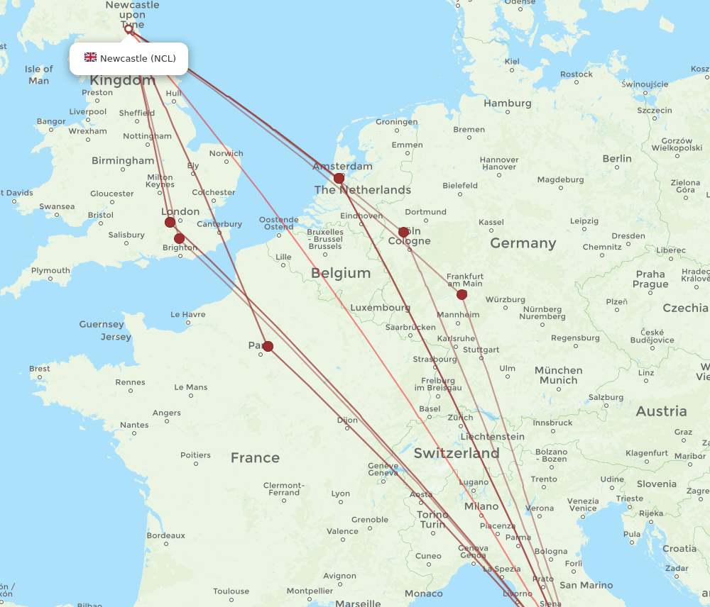 FCO-NCL flight routes