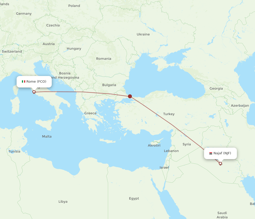 FCO to NJF flights and routes map