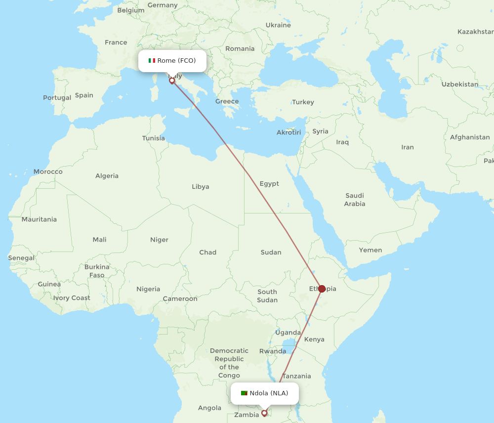 FCO-NLA flight routes
