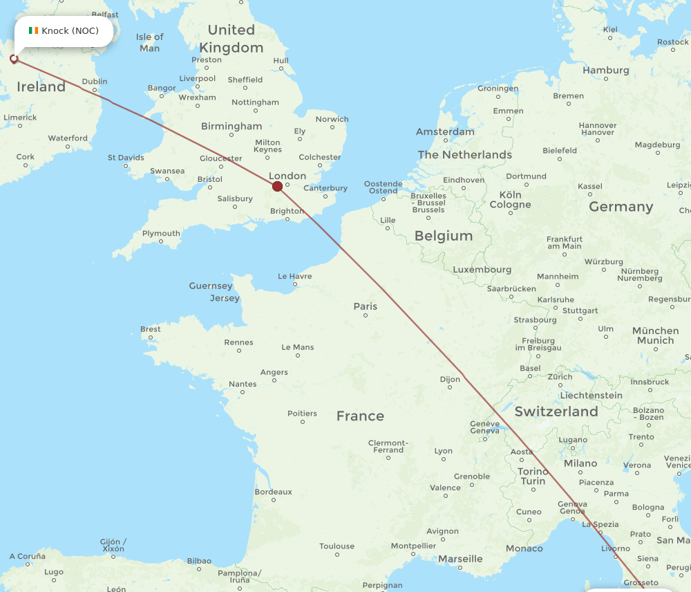 FCO to NOC flights and routes map