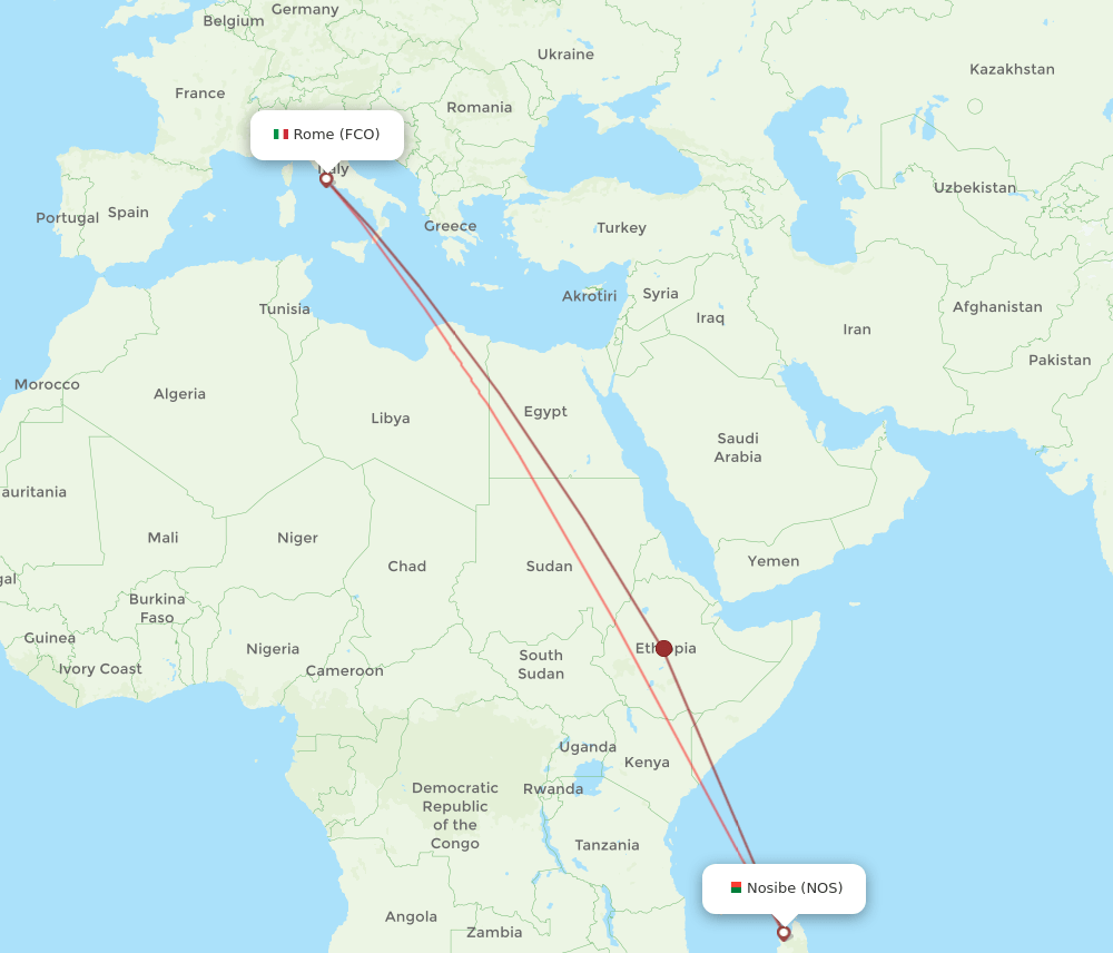 FCO to NOS flights and routes map
