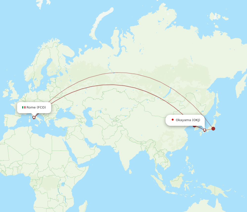 FCO to OKJ flights and routes map