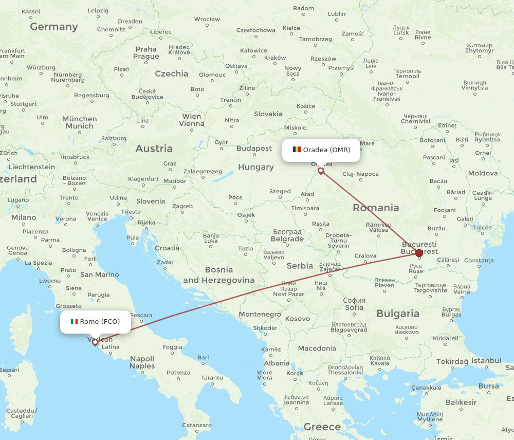 FCO to OMR flights and routes map