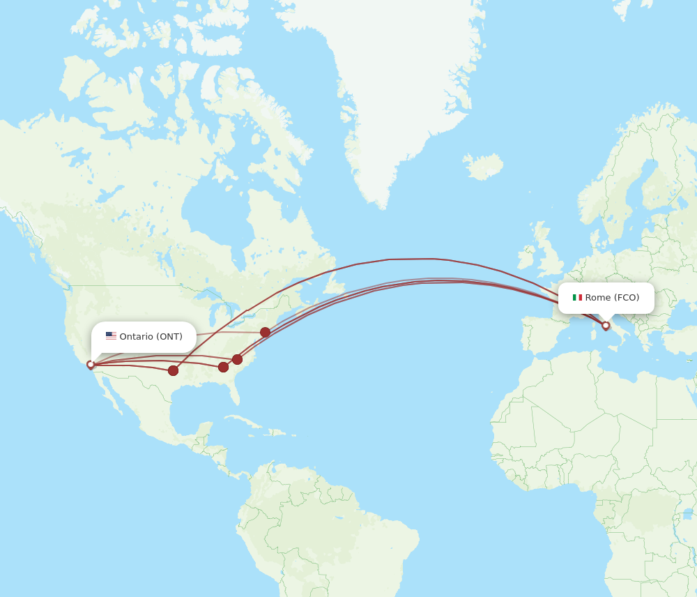 FCO to ONT flights and routes map