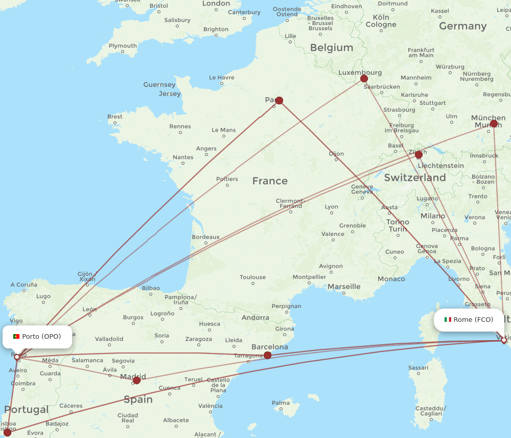 FCO-OPO flight routes