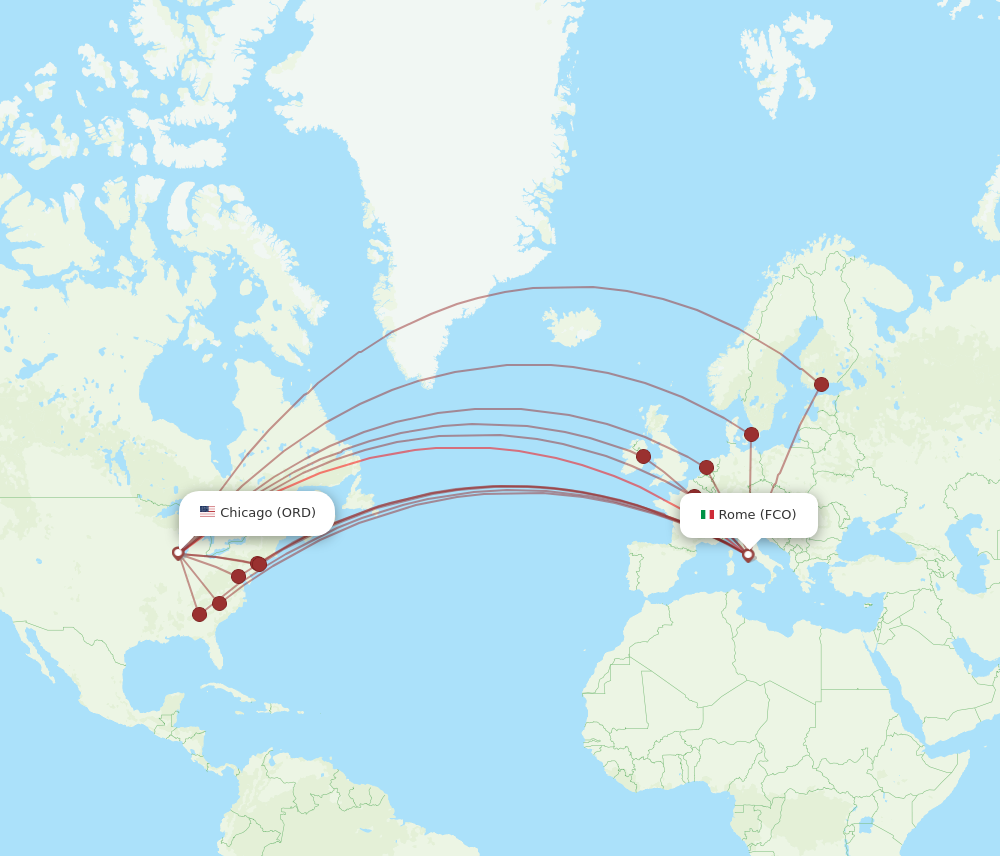 FCO to ORD flights and routes map