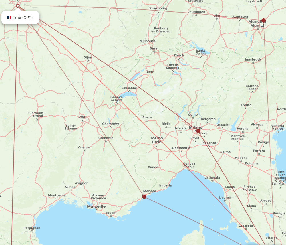 FCO to ORY flights and routes map