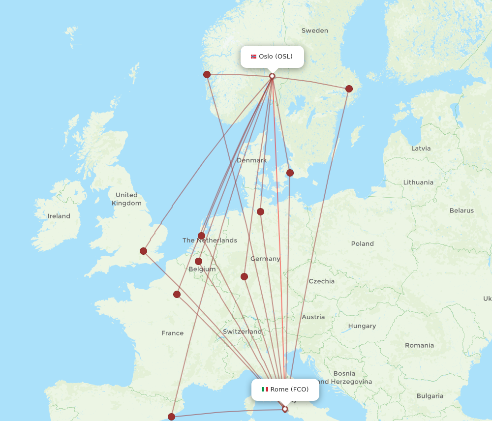 FCO to OSL flights and routes map