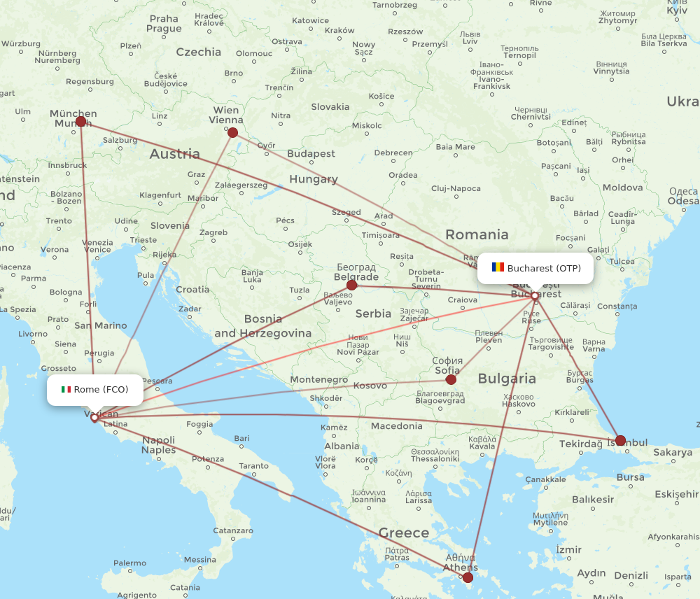FCO to OTP flights and routes map
