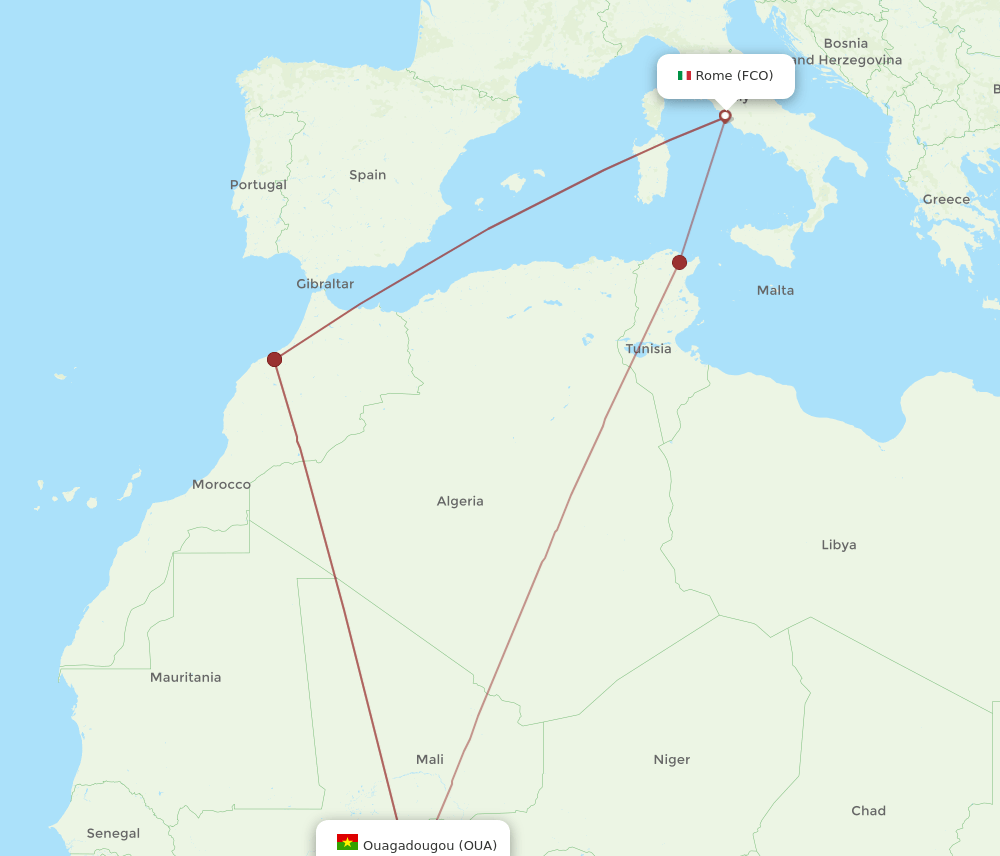 FCO to OUA flights and routes map