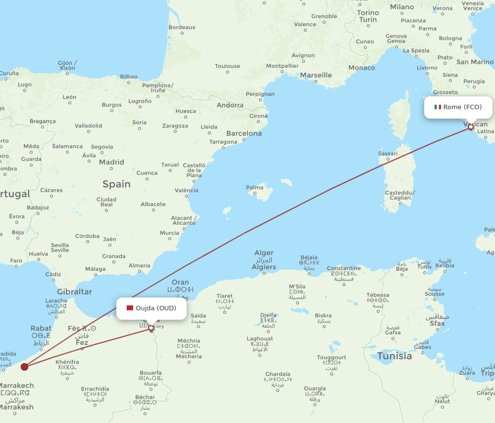 FCO-OUD flight routes