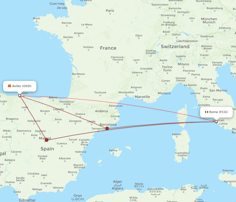 FCO-OVD flight routes