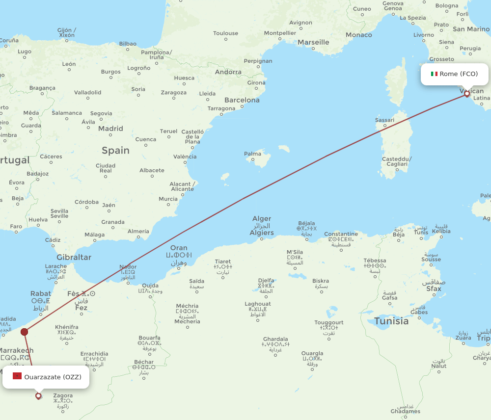 FCO-OZZ flight routes