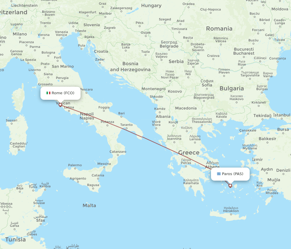 FCO-PAS flight routes