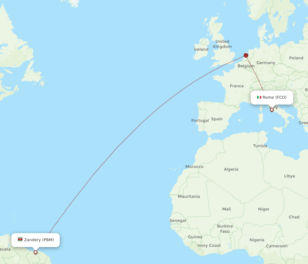 FCO to PBM flights and routes map