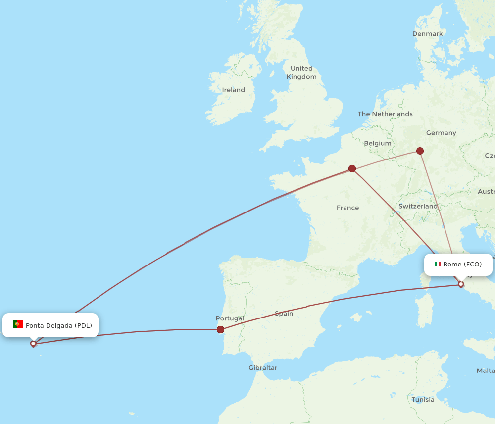 FCO to PDL flights and routes map