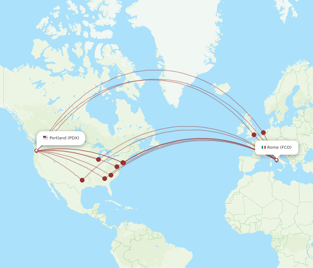 FCO-PDX flight routes