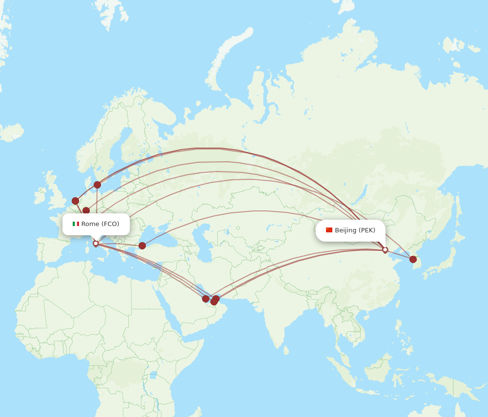 FCO to PEK flights and routes map