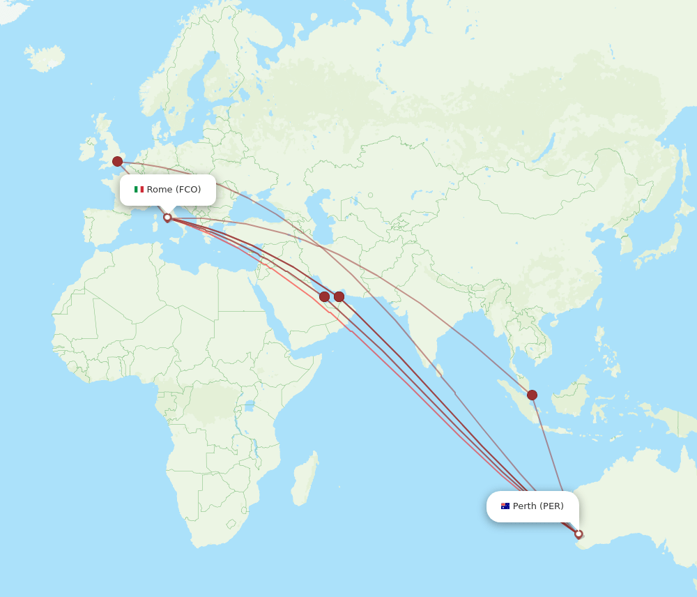 FCO-PER flight routes