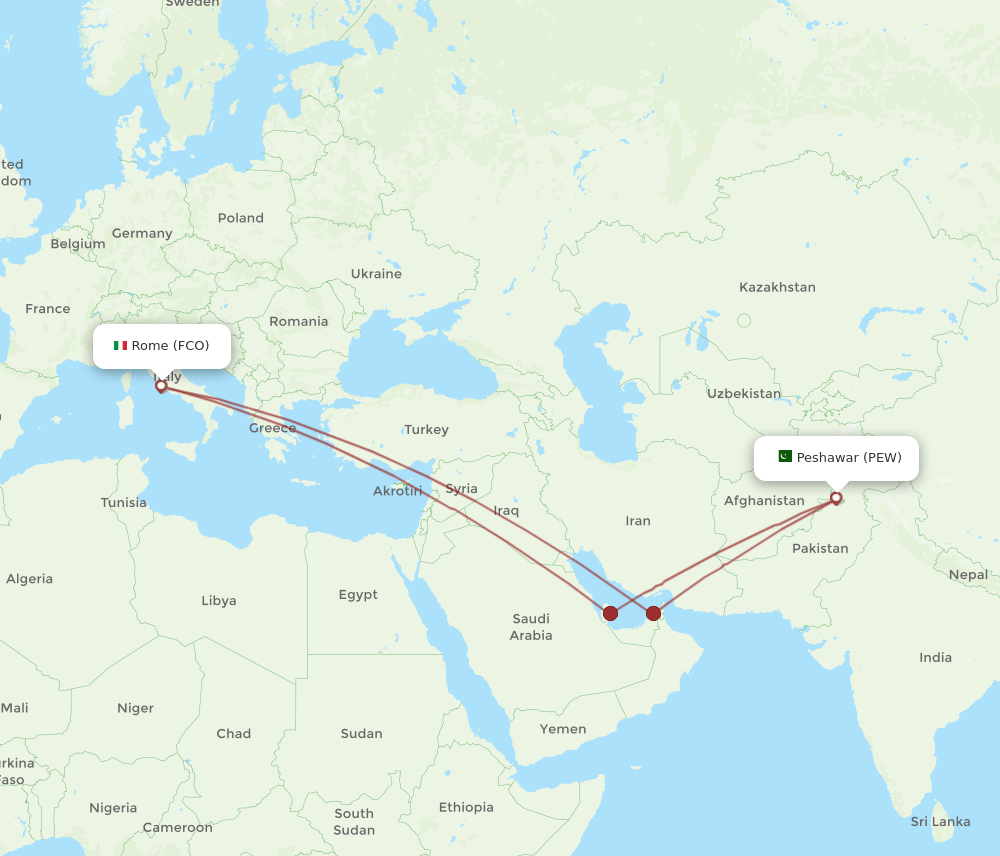 FCO-PEW flight routes