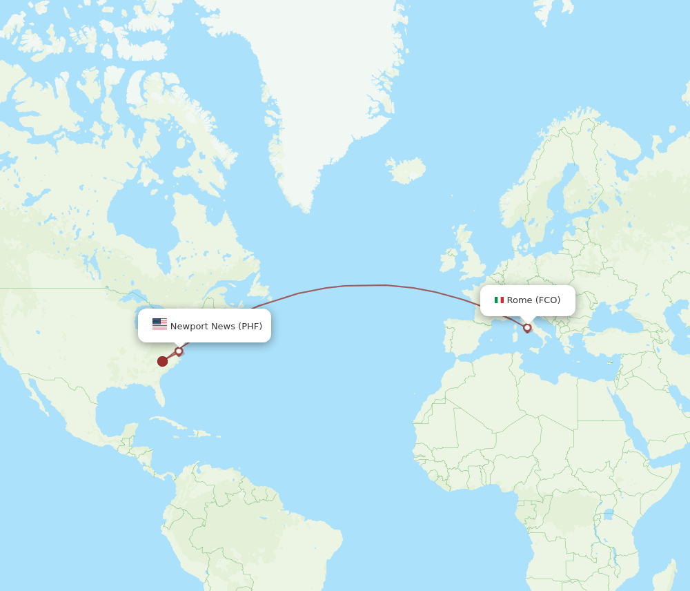 FCO-PHF flight routes