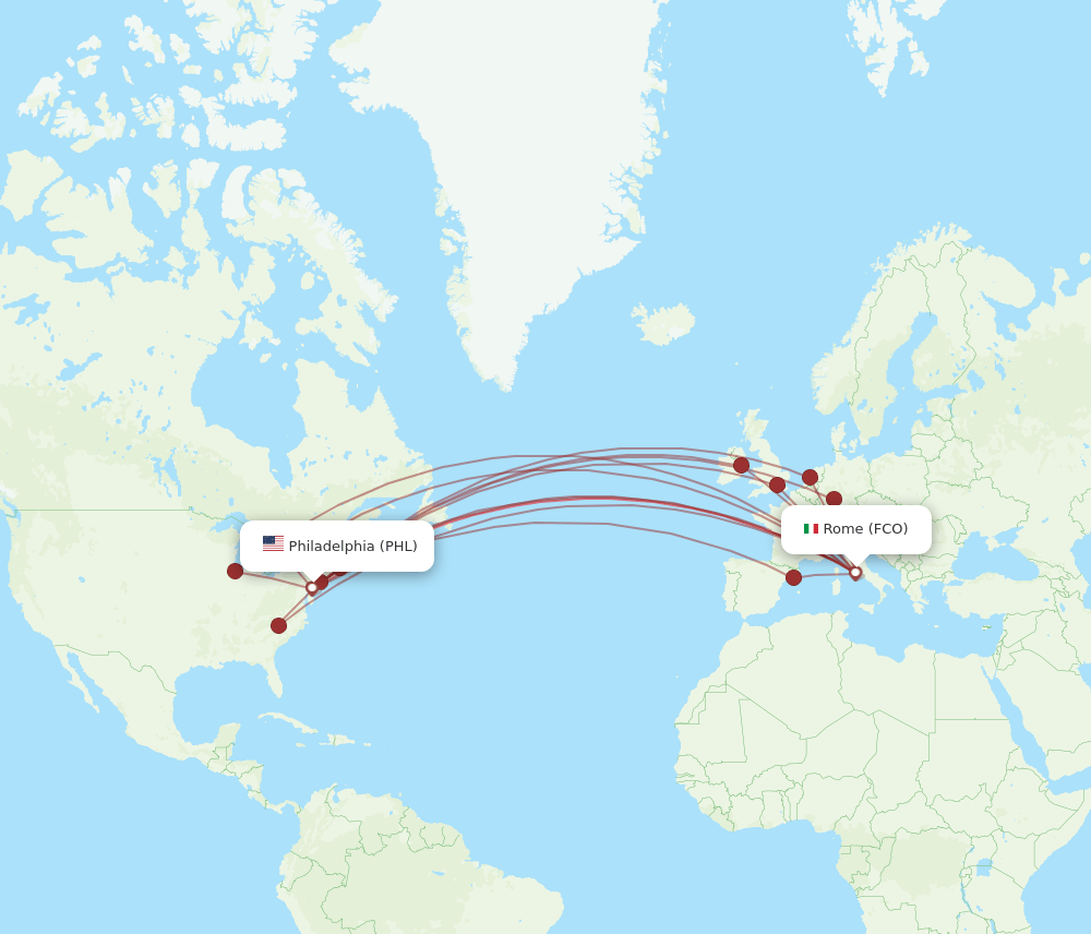 FCO-PHL flight routes