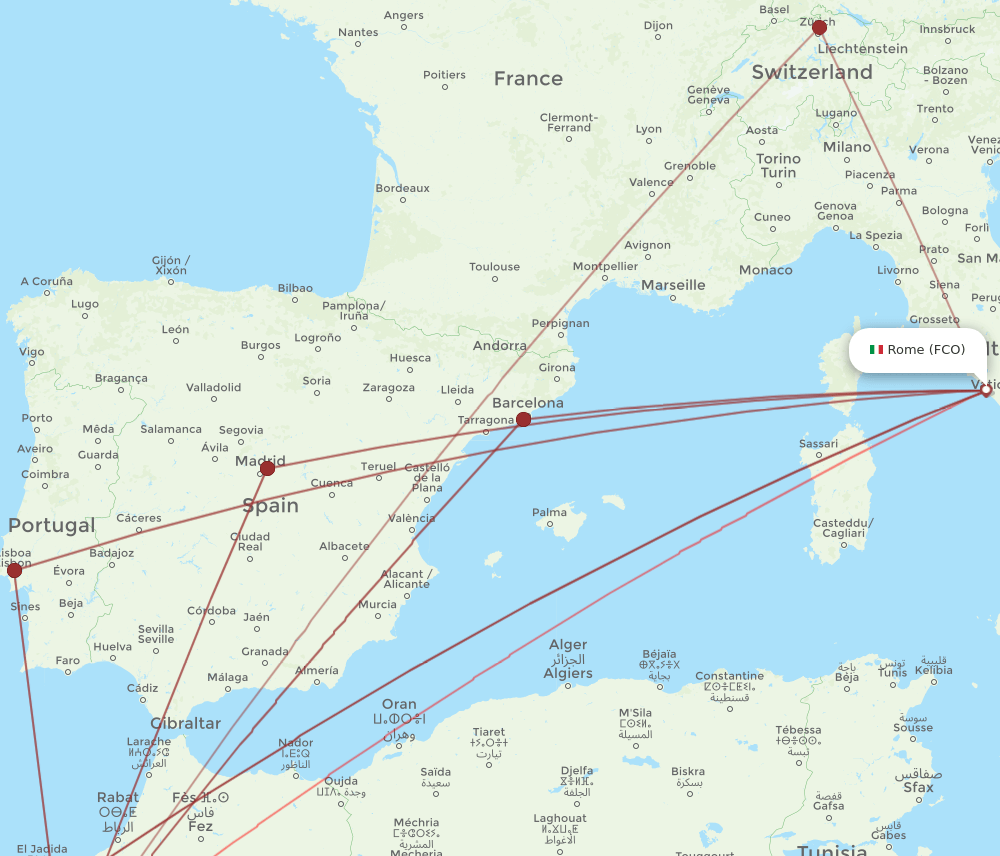 FCO to RAK flights and routes map