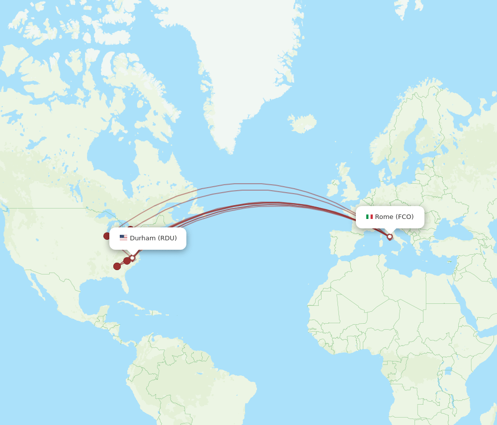 FCO-RDU flight routes