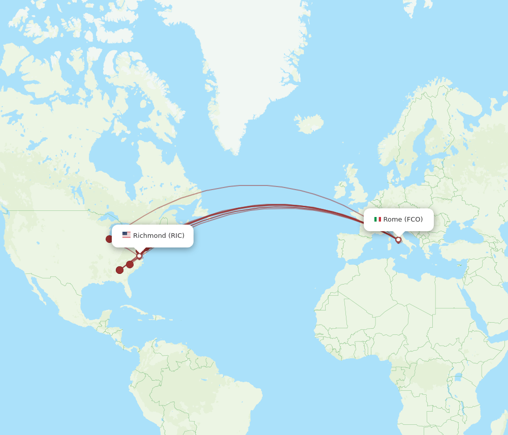FCO-RIC flight routes