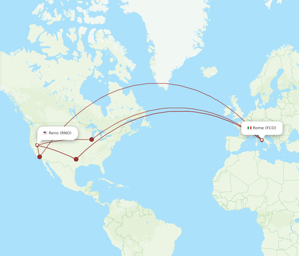 FCO to RNO flights and routes map